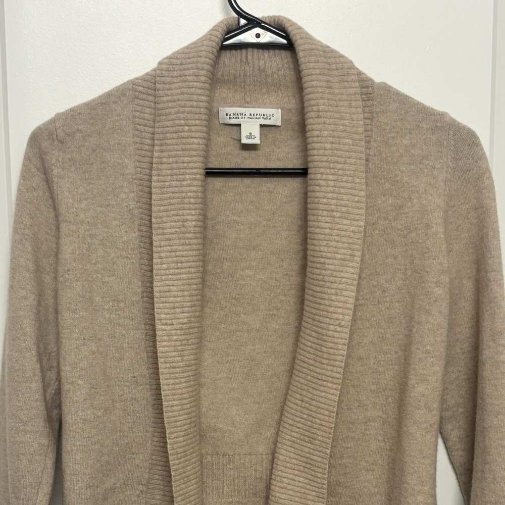Banana Republic Heathered Camel Shawl-Collar Open Front Cardigan